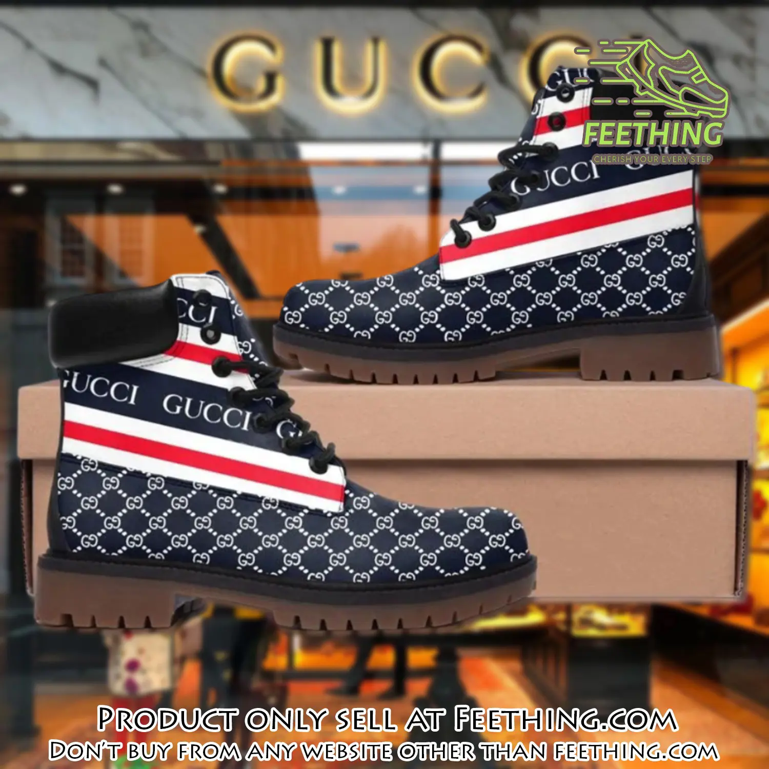 Gucci pattern navy luxury brand boots premium gifts for men women ft3555311